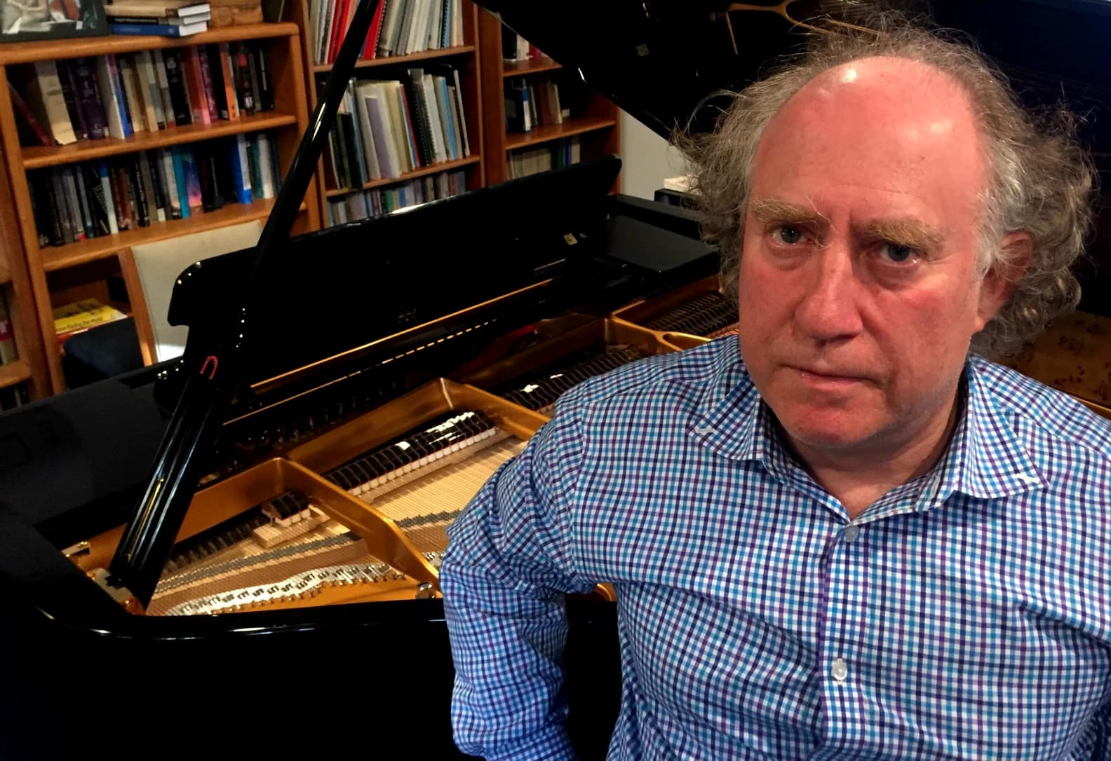 Jeffrey Kahane and his beloved Italian Fazioli piano, in his home studio in 2017.