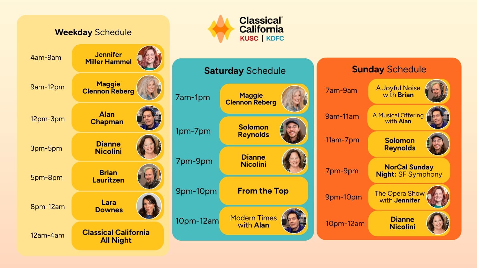 Classical CC Unified Host Schedule Weekdays and Weekends